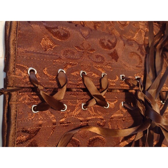 New Short Corset Top Brown Spider Web Goth Metal Toggle Front Lace Up Back 5X - Picture 5 of 8